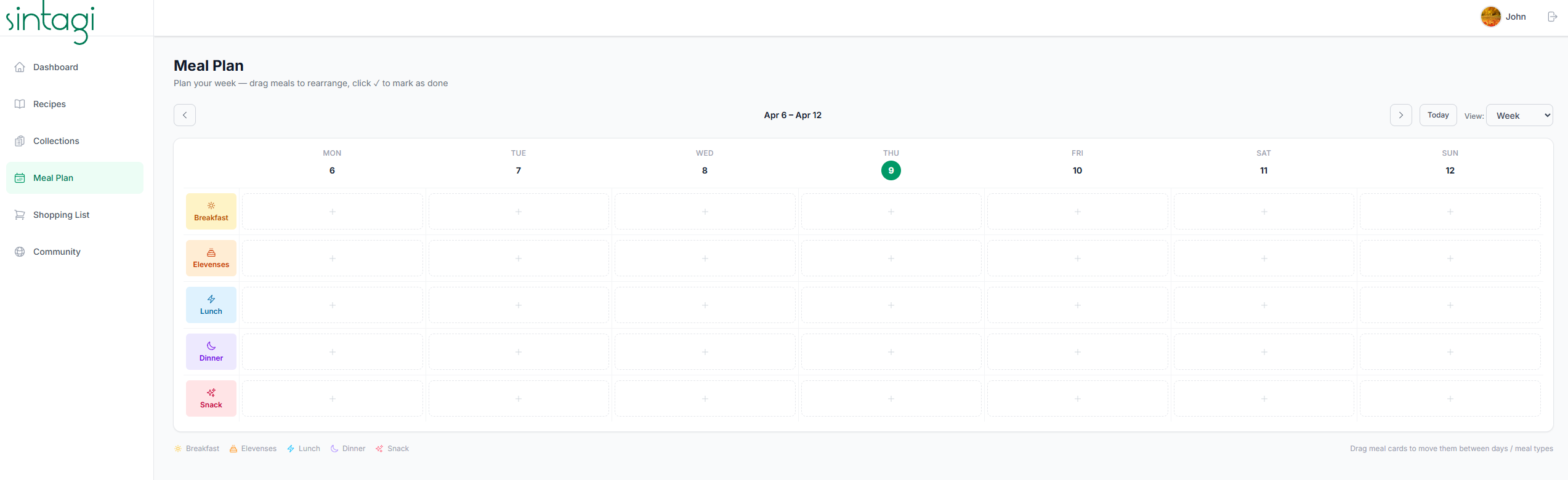 Sintagi meal plan calendar